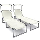 VOUNOT 2er Set Sonnenliege Klappbar, Gartenliege Strandliege mit Sonnenschutz und Verstellbarer...