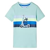 YuuSsea Kinder T-Shirt Helles Minzgrün, Größe 128, Kurzarmshirt mit Tretroller-Motiv,...