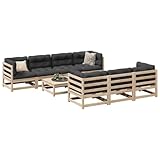 Qnhdfrt 8-TLG. Massivholz Gartenlounge Kiefer 70x70x67 cm klappbare Balkonmöbel inkl. Fußhocker...