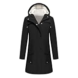 FUPODD Regenjacke Damen Wasserdicht Gefüttert Lang Winterjacke Damen Warm Innenfutter Dicke...