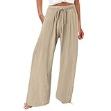 Beokeuioe Leinenhose Leichte Sommerhose Hosen Sommer Stoffhose Hosenrock Weite Palazzo Plissee Hose...