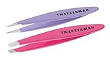 TWEEZERMAN Pinzetten Set Mini Version Schräg und Oval Spitz, Pink Lavendel