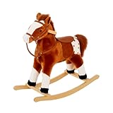 HOMCOM Kinder Schaukelpferd Schaukeltier Schaukelspielzeug Wiehern Braun 74x28x65cm