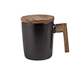 Atfung Keramiktasse mit Holzdeckel und Holzgriff, Kaffeebecher, Einfache Kaffeetasse, Porzellan...