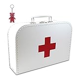Arztkoffer Pappe weiß mit rotem Kreuz 30 cm inkl. 1 Anhänger Reflektorbärchen, Kinderkoffer,...