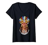 Damen Aztekischer Krieger aztekische Zivilisation Maya Krieger T-Shirt mit V-Ausschnitt