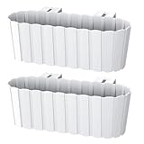DTU24 2 x Blumenkasten Blumentopf Balkonkasten Pflanzkasten mit Halterungen 2 Pack (40 cm, Weiß)