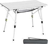 Portal Campingtisch faltbar Höhenverstellbar 45-70cm Klapptisch Aluminium 90 x 53cm rollbar Camping...