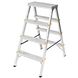 Zweiseitige Aluleiter Klappleiter Haushaltsleiter 2x4 Stehleiter Tragkraft 150kg TÜV | 4 Stufen /...