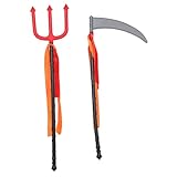 NIYANGLE 2 stücke Halloween Sensenmann Sichel Kunststoff Dreizack Prop Dämon Spielzeug Reaper Faux...