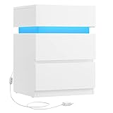 VASAGLE Nachttisch mit LED-Beleuchtung, Beistelltisch, einstellbare Farben, Sofatisch 3 Schubladen,...
