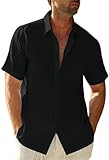 Glacspyg Leinenhemd Herren Kurzarmhemd Arbeit Freizeithemd Fitted Business Casual Urlaub Sommer...