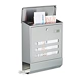 Relaxdays Briefkasten Edelstahl mit Zeitungsfach, Namensschild, HxBxT: 42 x 35 x 12,5 cm,...
