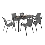 IDMarket Gartenmöbel-Set Madrid 150 cm 6 Stapelstühle anthrazit