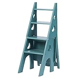 3-in-1 wandelbarer Klapptritt, tragbarer Holzleiterstuhl, multifunktionaler 4-stufiger Hocker für...