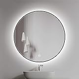 Yu Ru Badezimmer-Wandspiegel, Runder Badezimmerspiegel mit beleuchteter, dimmbarer LED und Rahmen...