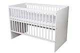 KMbaby Babybett TANY Weiß 120 x 60 cm mit Matratze - Baby Kinderbett Gitterbett mit Lattenrost 3...