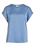 Vila Damen Satin Blusen T-Shirt Kurzarm Basic Rundhals Top Glänzend Tunika Blouse Oberteil...