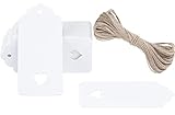 G2PLUS 50stk Geschenk Anhänger Weiß, 4.5x9.5CM Kraftpapier Etiketten Tags, 300g/m²...