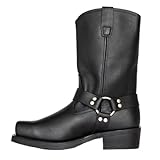 DJFOG Herren-Motorradstiefel mit quadratischer Zehenpartie, Westernstiefel zum Anziehen für Herren...