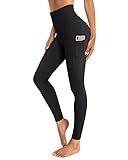 OUGES Damen Sport Leggings High Waist Leggins Yogahose Blickdichte Sporthose mit Taschen (Schwarz,M)