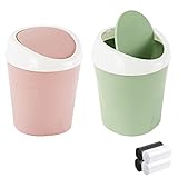 QLFJ-FurDec 2 Stücke Mini Mülleimer, Tischmülleimer mit Schwingdeckel mit 4 Rollen Müllsäcke,...