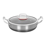 Schmorpfanne aus Edelstahl, Küchenhelfer mit zwei Griffen, antihaftbeschichtet, aus Edelstahl mit...