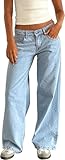 Damen-Jeans mit niedriger Taille, gerades Bein, lockere Denim-Hose mit Taschen, lässige lockere...