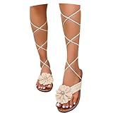 MEECHI Damen Böhmen Sandalen Mit Blumen Elegant Zehentrenner Sandaletten Vintage Riemchensandals...