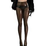 Leggings mit hoher Taille, Naturlatex, transparent, schwarz, für Damen, Gummihose, Club, Halloween,...