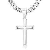 Chriscoco 925 Sterling Silber Kreuz Anhänger Halskette für Herren Damen Edelstahl Diamantschliff...