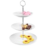 Excellent Houseware 628900040 Etagère Porzellan, 3-stufig, Weiß, 3 Ablagefächer, 16cm,20cm, 25cm