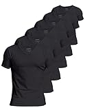 Comfneat Herren 6-Pack Unterhemd 100% Baumwolle Kurzarm T-Shirt mit V-Ausschnitt (Black 6-Pack, XXL)