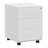 SONGMICS Rollcontainer, Metallschrank, mobiler Aktenschrank, Druckertisch, abschließbar, 3...