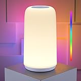 ROOTRO LED Nachttischlampe Touch Dimmbar, [Stilvolles Design & RGB-Modus] 3 Helligkeitsstufen...