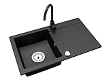 Faizee Granitspüle 75 x 44 cm Nachtschwarz – inklusive Armatur Genial in Schwarz – eckige...