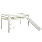 Homestyle4u 1434, Hochbett mit Rutsche Leiter Weiß, Kinderbett 90x200 Spielbett für Kinder 90 x...