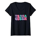 Damen Trivia Queen Damen-Quizspiel, Retro, Vintage, gewellt, groovig T-Shirt mit V-Ausschnitt