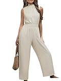 CUPSHE Damen Maxi-Jumpsuit, Stehkragen, Blumendruck, langer Strampler, ärmellos, gerades Bein,...
