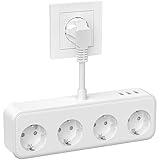 Steckdosenleiste mit USB, Doppelstecker für Steckdose, 7 in 1 Steckdosenadapter für Büro, Hause,...
