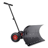 PEILU Schneeschaufel auf 2 Rädern Rückenschonender Metall Schneeschieber mit 5-Fach...