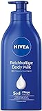 NIVEA Reichhaltige Body Milk (625 ml), für 48h Feuchtigkeitspflege, Lotion mit 3 in 1 Formel für...