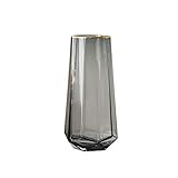 Vase Glasvase Handgemacht Kristall Durchscheinend Grau Vasen 22cm Hoch Gold Linie Mund Blumenvase...