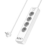 POWSAF 4-Fach Steckdosenleiste mit 4 USB-Anschlüssen, Max. 4000W und 16A, Mit USB-C-Steckdose,...