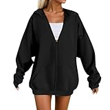 Hoodie Damen Oversize Locker Kapuzenjacke Casual Sport Sweatjacke mit Kapuze Mode Einfarbige...