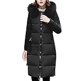 Generisch Winterjacke mit Kapuze Für Damen Langer Winterparka mit Pelzkragen Steppjacke Frauen...