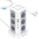 Steckdosenturm, 12 Fach Mehrfachstecker, 4000W Steckdosenleiste Überspannungsschutz, Tischsteckdose...