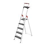 Hailo Stehleiter TopLine, 5 XXL-Sicherheits-Stufen bis 150kg, Aluminium Leiter mit ausziehbarem...