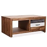 Youuihom Couchtisch Massivholz Akazie mit Schublade 90x50x37,5 cm Beistelltisch für Wohnzimmer...