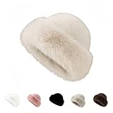 PQCHAOQ Pelzmütze Damen mit Kunstfuchs-Bommel,Weiche Plüsch Wintermütze für Damen,Russische...